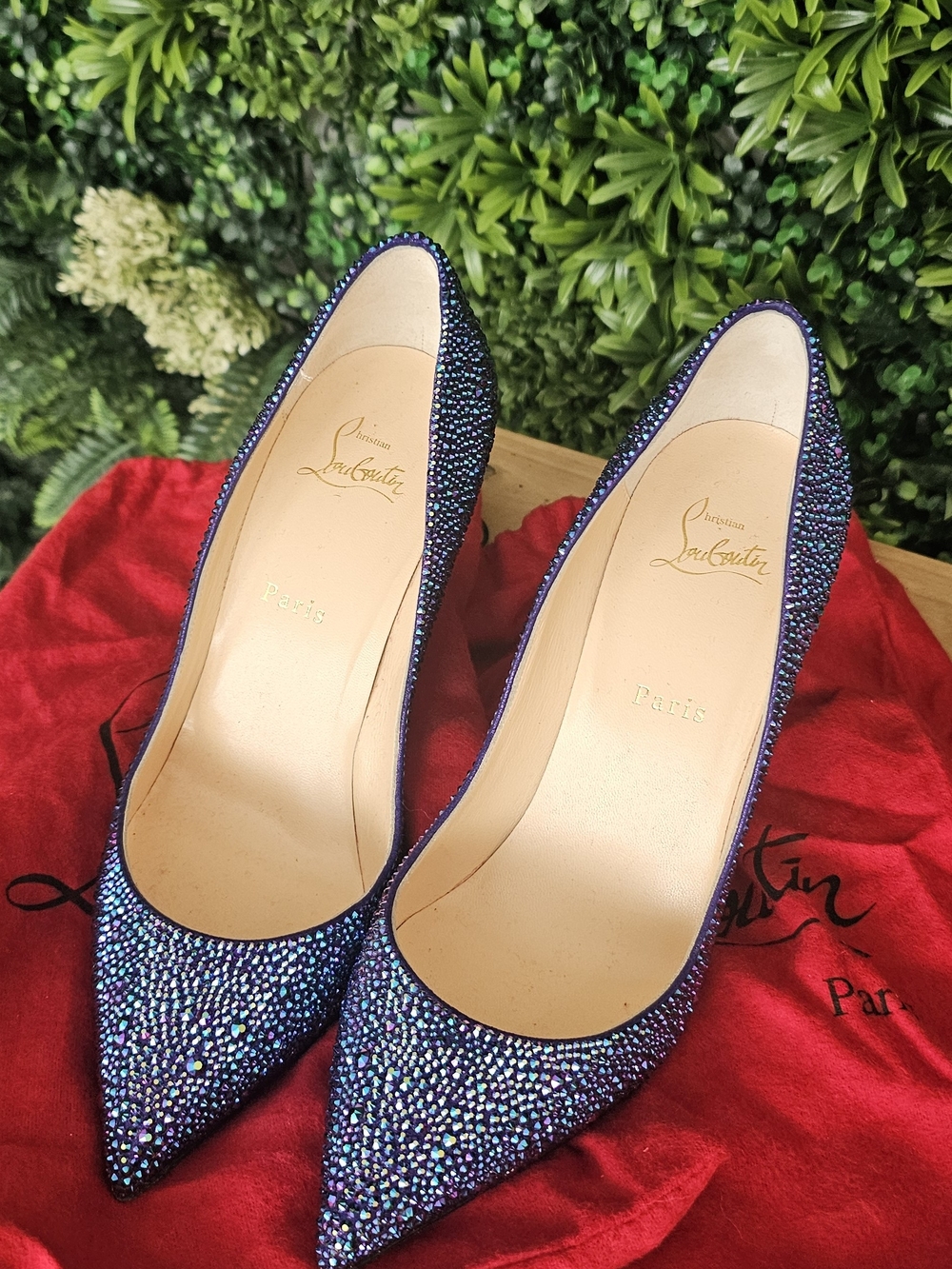 Christian Louboutin Iridescent Navy Crystal Pointed Toe Pumps